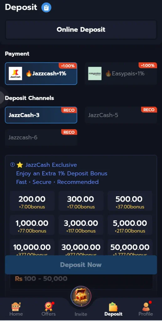 android screen showing deposit process
