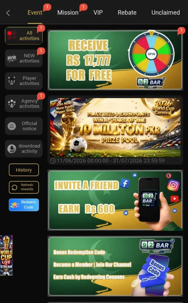 92Bar game promotion